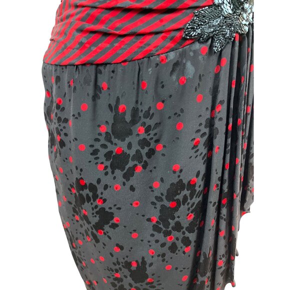 Vintage A.J. Bari Strapless Red & Black Striped Polka Dot Dress Szize 4 - Picture 5 of 8